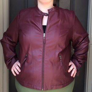 24W Lane Bryant cinched faux wine leather jacket